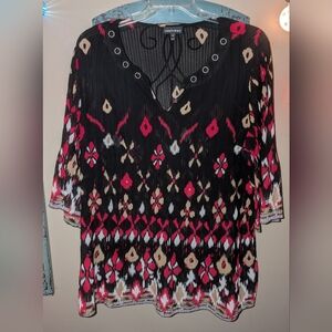 Fashion Bug Black Tunic with Pink and Cream Ikat Print